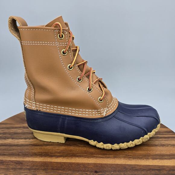 LL Bean Bean Boots Shoes Womens 6 M Tan Blue Waterproof Duck Boot 8" Outdoor USA - Picture 1 of 8